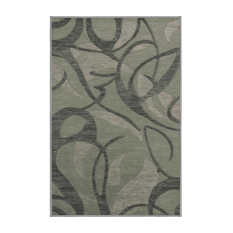 Tapis abstrait gris lavable à la machine, Rectangle 6 pi x 9 pi