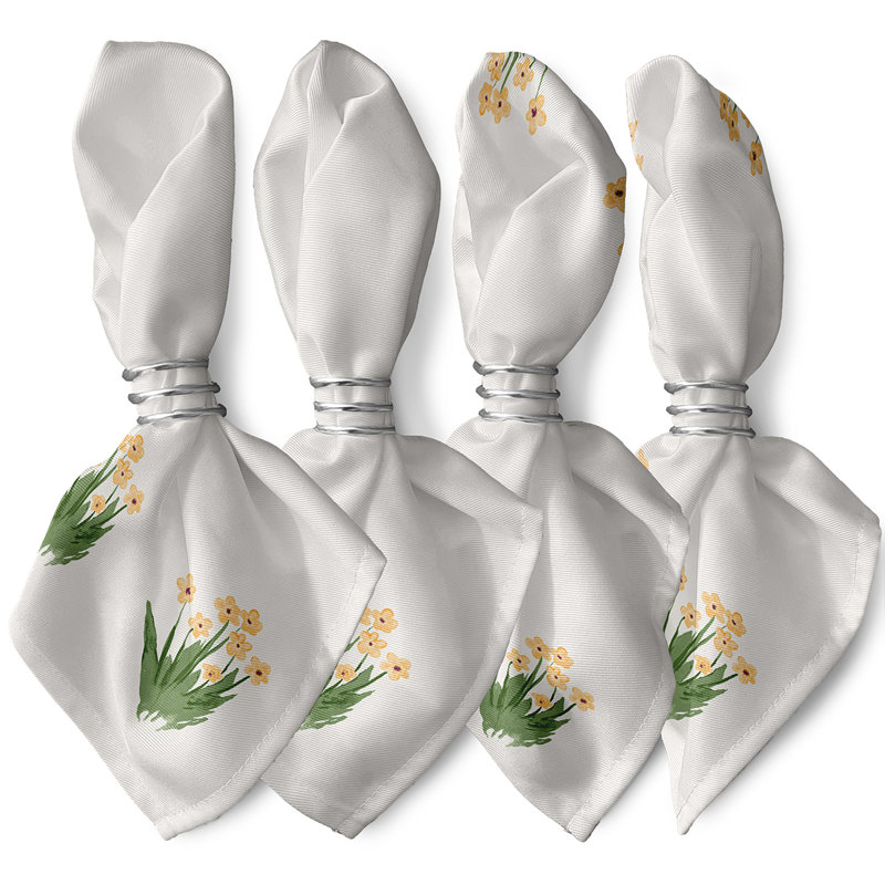 Clelio Polyester Floral Square Napkin, Yellow