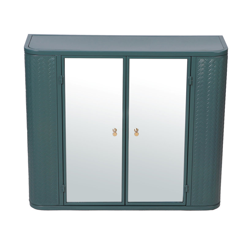Armoire de salle de bain murale armée avec 2 portes en miroir et tablette ouverte, Blue