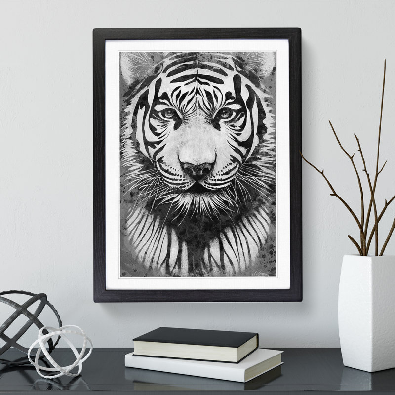 Monochrome Tiger No.5 - Framed Print, Black, 64cm H x 46cm W x 2cm D