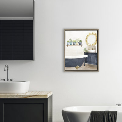 Cadre flottant bleu pour salle de bain, design par Kim Allen