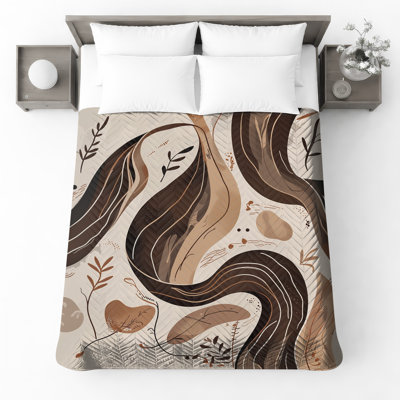 Abstract Botanical Swirls Quilted Bedspread All Sizes