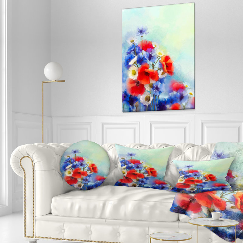 Coussin floral bleuet et marguerite, Rectangle, 12 po x 20 po