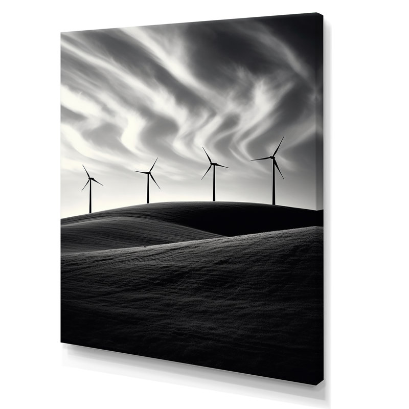 Minimalisme, paysage d'éoliennes II, H 32 po x l 16 po x P 1 po, Toile tendue