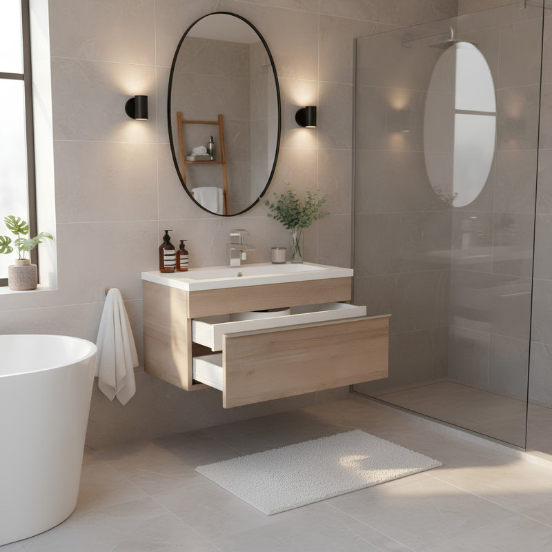 Ensemble de meuble-lavabo mural simple 30 po avec plateau en marbre Arlie, Biologique