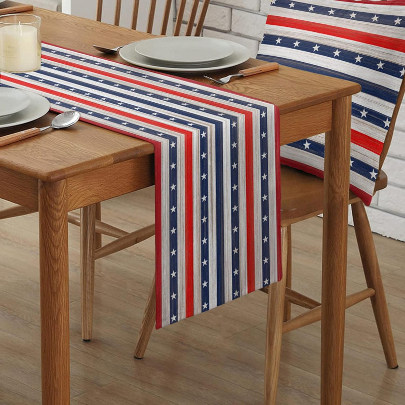 July 4Th Patriotic Table Runner Cotton Linen Rustic Americana Stars Stripe Party Holiday Tablecloth Decorations For Kitchen ,Home ,Dining,Outdoor,13X70 Inches Long Independence Day Memorial Day