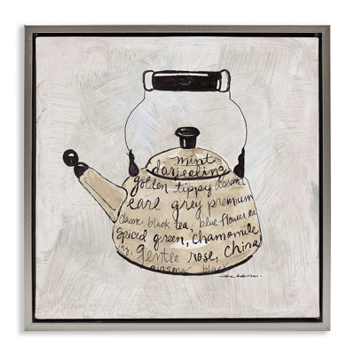 «Tea Types on Kettle», art mural encadré sur toile flottante, design par Carol Robinson
