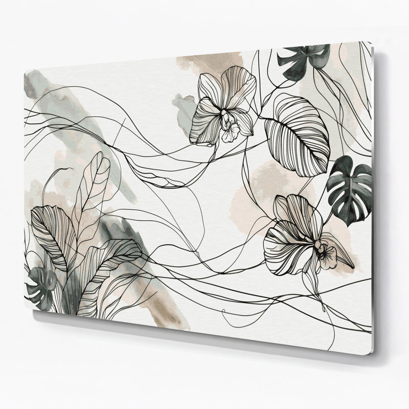 Art botanique blanc botanique, ligne botanique minimaliste, H 132 po x l 168 po x P 0,05 po
