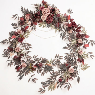 Guirlande d'eucalyptus artificiel de 1,80 m avec fleurs, guirlande de table de mariage, centres de table, fleurs pour arche de mariage, guirlande de roses.