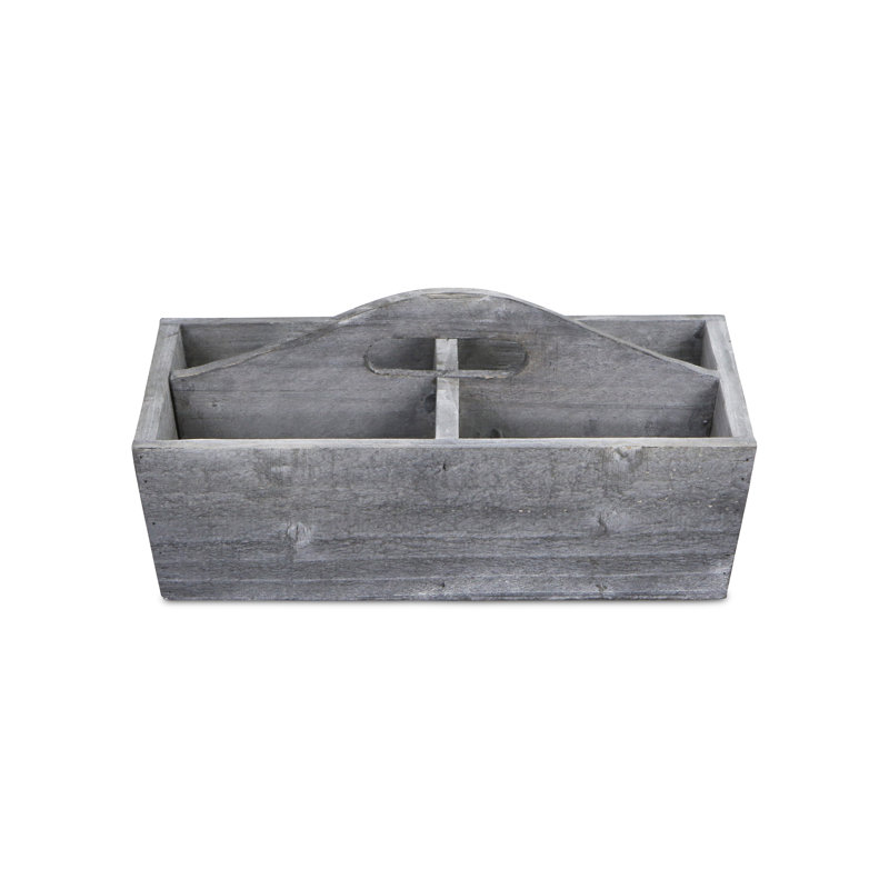 Four Compartment Wooden Caddy, Gray Wash