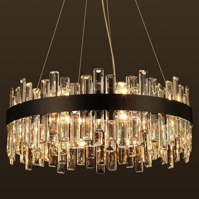 Crystal Chandeliers for Dining Room Lights Fixtures, 16 Lights Luxury Gold Modern Chandeliers for Bedroom, 2-Tier Round Crystal Lighting Fixtures for Living Room Entryway Kitchen Island D24 Inch