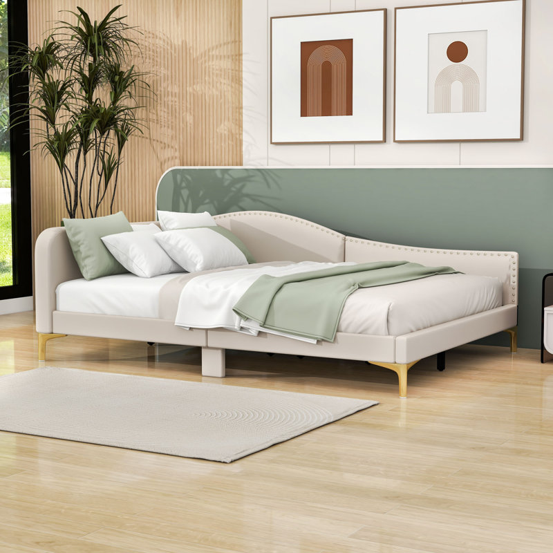 Lit de jour avec accoudoirs Kimarie, Beige, Double