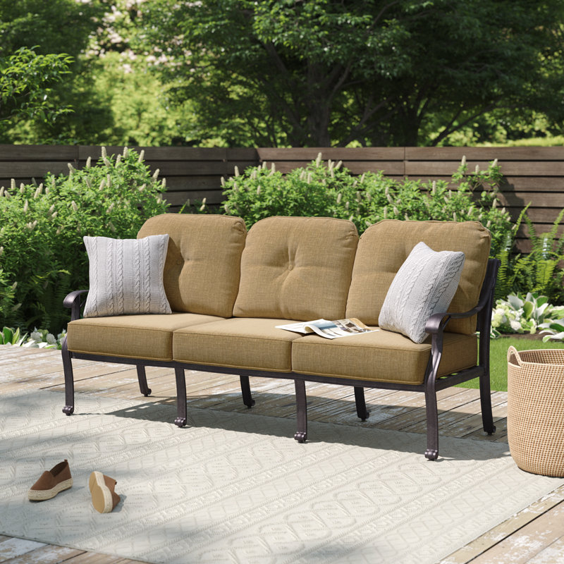 Frazee 80.5'' Wide Metal Patio Sofa with Cushions, Aura Honey