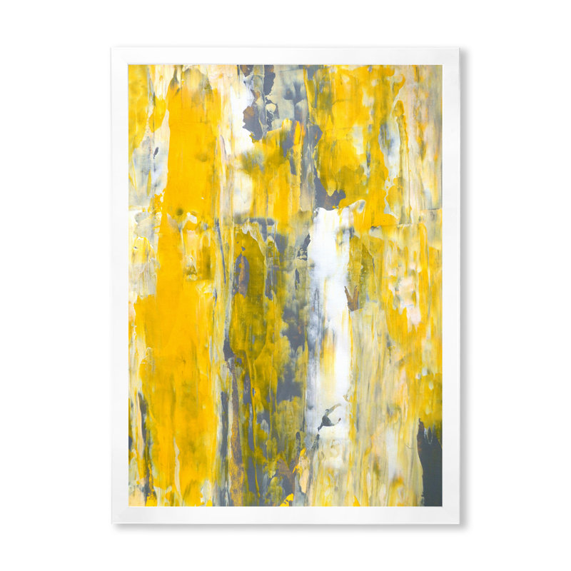 «Yellow and Gray Merging Abstract», art mural moderne et contemporain sur toile, H 32 po x l 16 po x P 1 po