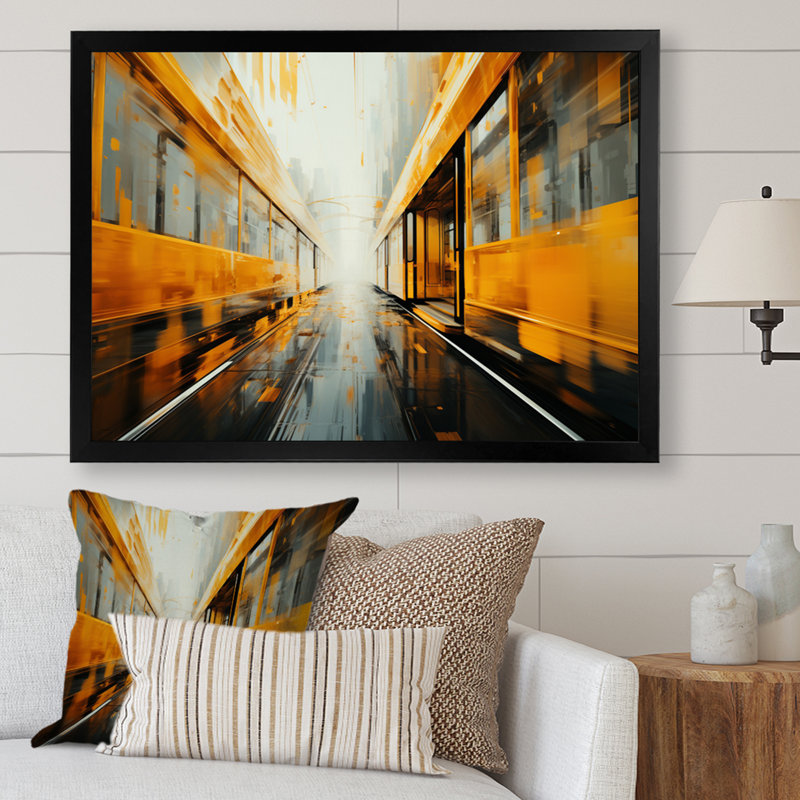 Yellow Train Translucent Rhythms II - Transportation Wall Decor, H 12 po x l 20 po x P 1 po, Cadre photo noir