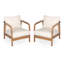 Ensemble de 2 chaises longues d'extérieur avec dossier tissé, structure en bois massif, coussins confortables et accoudoirs courbés pour le patio ou le jardin.