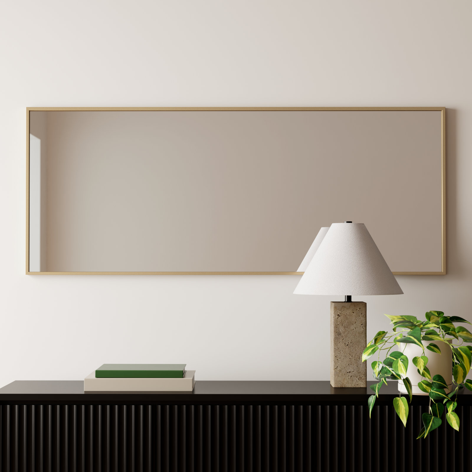 Sabine Metal Rectangle Wall Mirror, 60" x 24", Brass