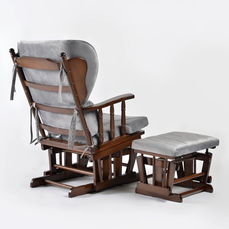 Chaise berçante et repose-pieds Azariyah Konfor, Argent, Walnut