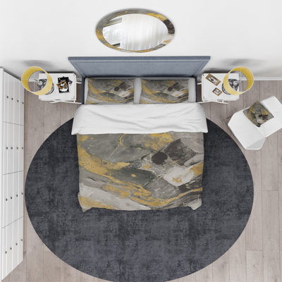 Marbre doré et noir II - Ensemble de housse de couette moderne et contemporain - Microfibre de polyester