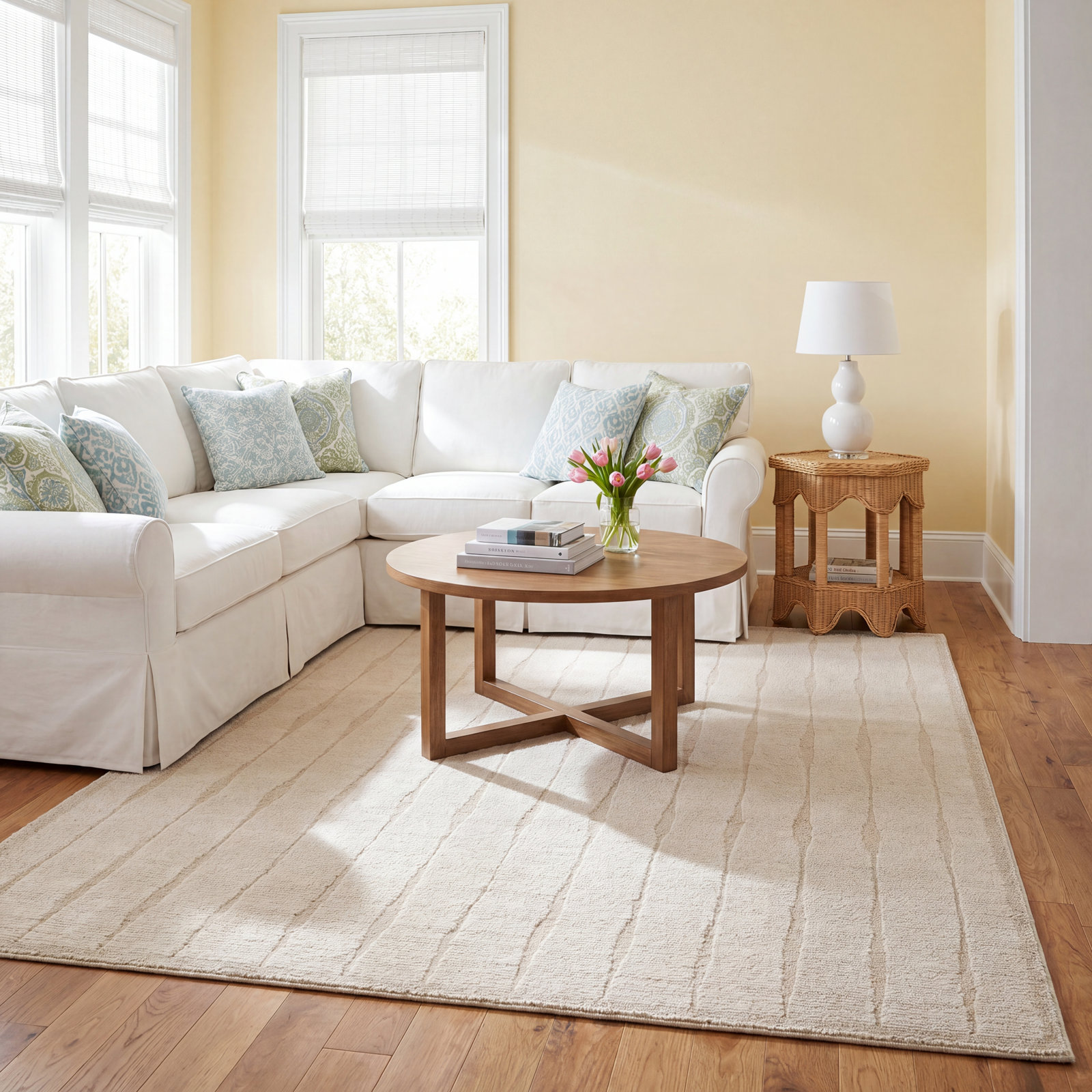 Calvin Ivory / Oatmeal Area Rug, Rectangle 7'10" x 10'