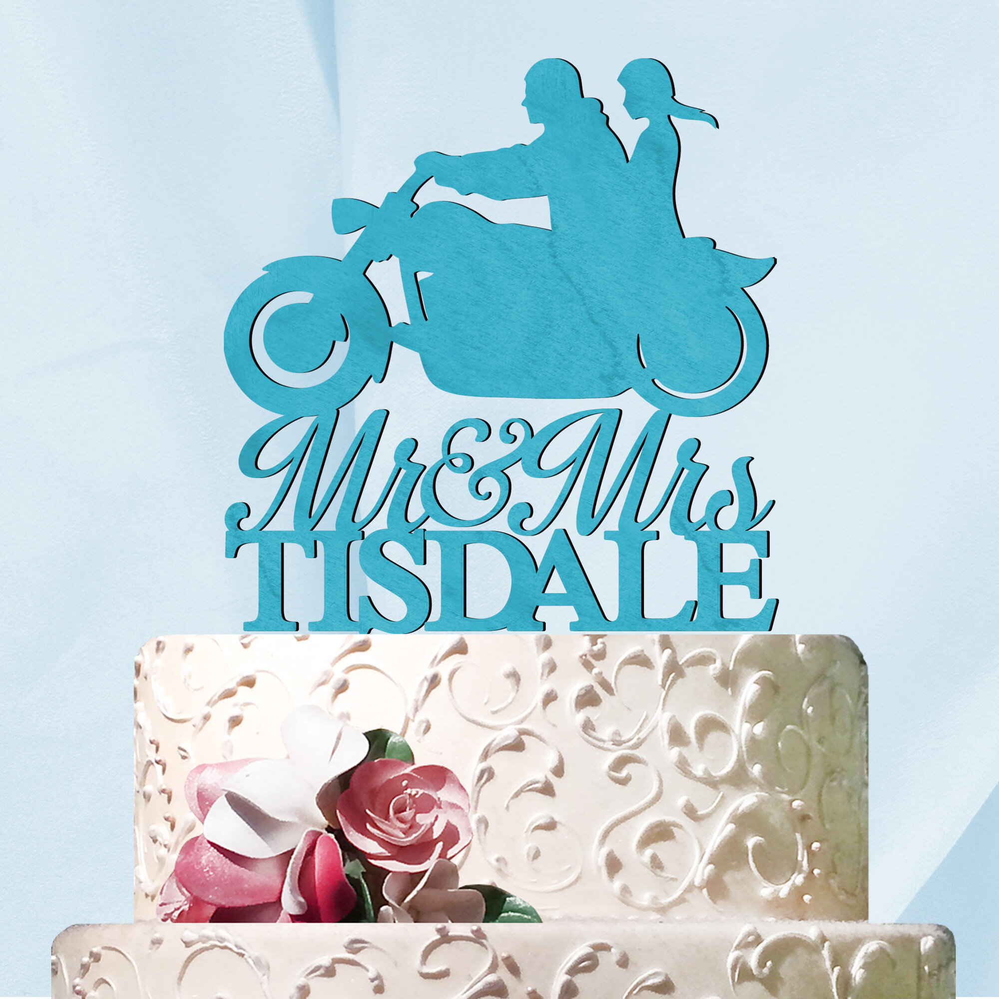 aMonogramArtUnlimited Mr and Mrs Motorcycle with Name Cake Topper | Wayfair