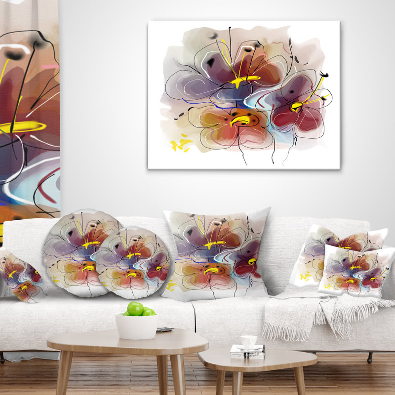 Croquis de fleurs - coussin décoratif imprimé floral, 16 po x 1 po, Brun/jaune