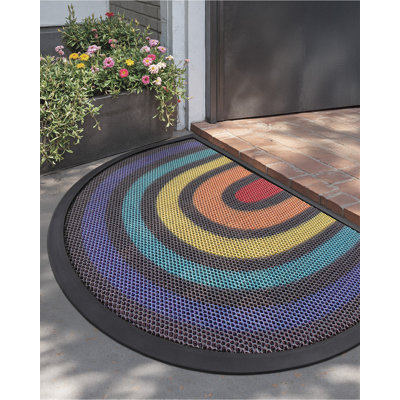 LUMI Front Door Mat for Outside Entrance 17x30, Low Profile Heavy Duty Doormat with Rubber Backing, Durable Stain and Fade Resistant Dirt Trapper Mats, Rainbow