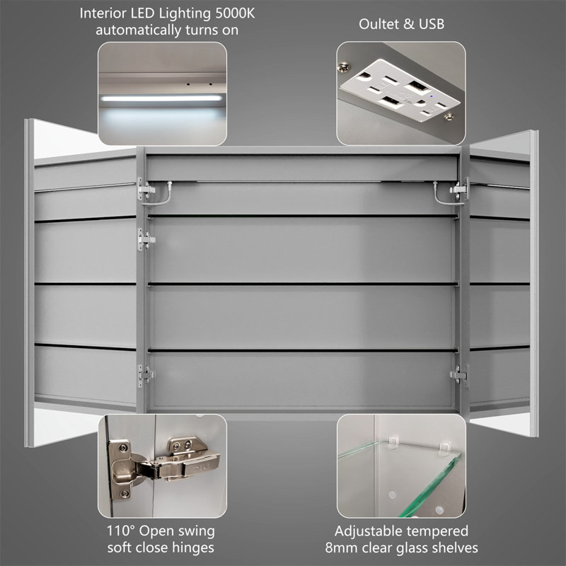 Seese 36'' W 30'' H Frameless LED Medicine Cabinet with Mirror and 3 Adjustable Shelves