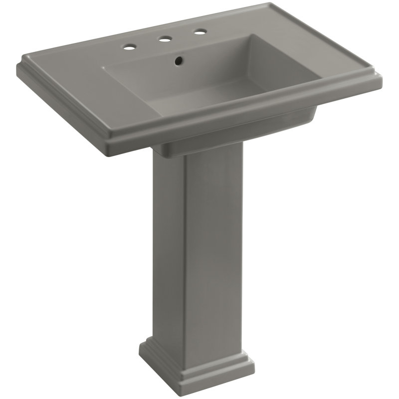 Tresham Fireclay Pedestal Bathroom Sink, Cashmere, 8" Centers, 34.625" H x 19.5" W x 30" L