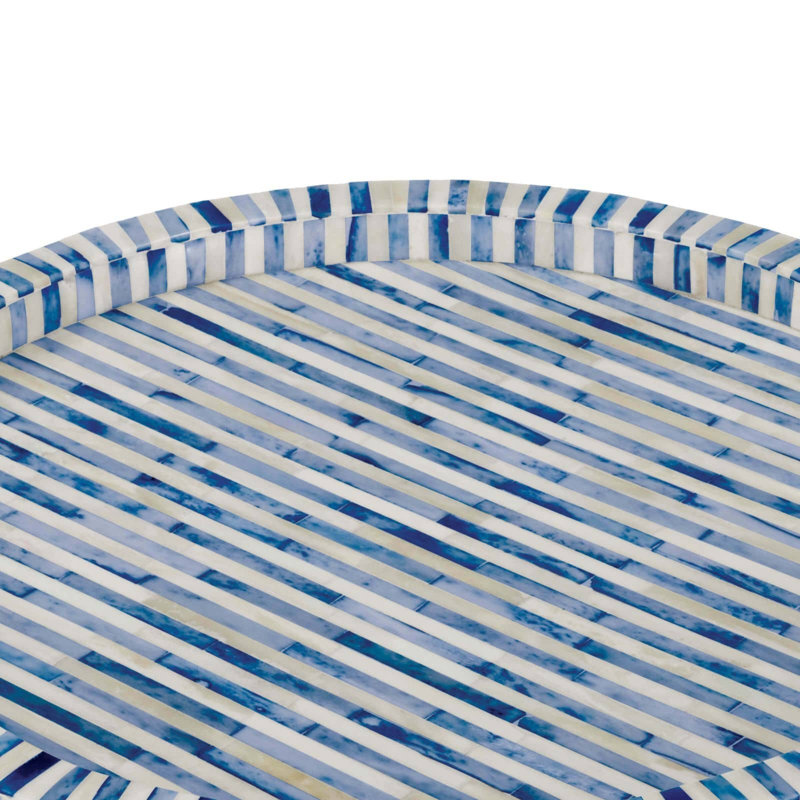 16-Inch Round Bone and Indigo Tray