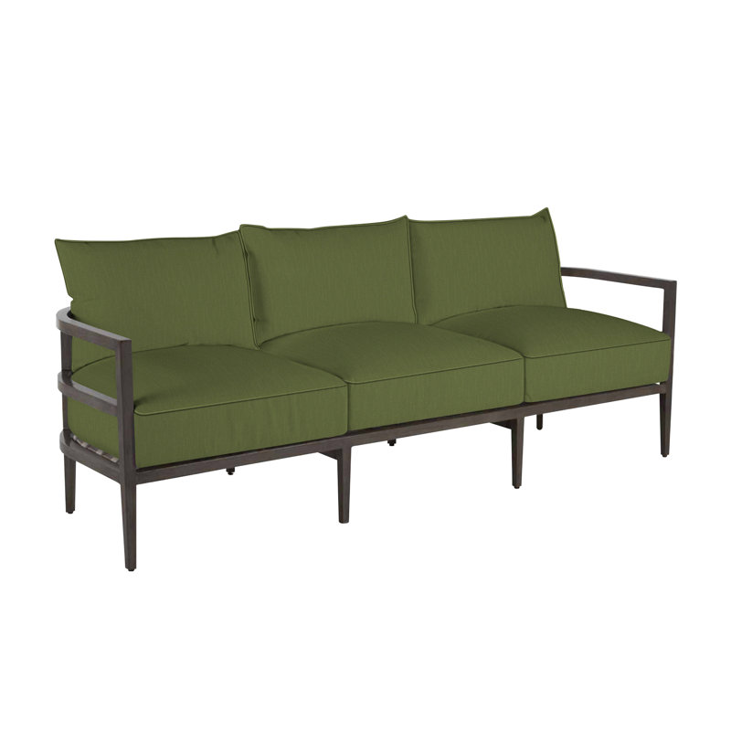 Santa Barbara 86.63" Wide Outdoor Patio Sofa with Cushions, Welt, Linen Forest, Standard Plus