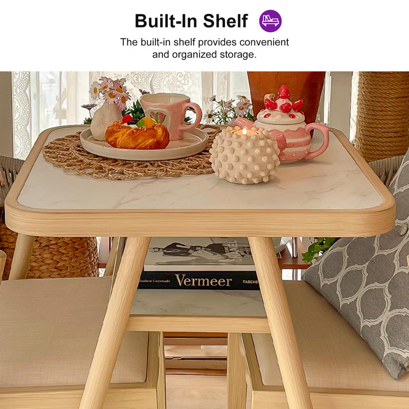 Table carrée à hauteur de comptoir avec tablette George Oliver, Teck