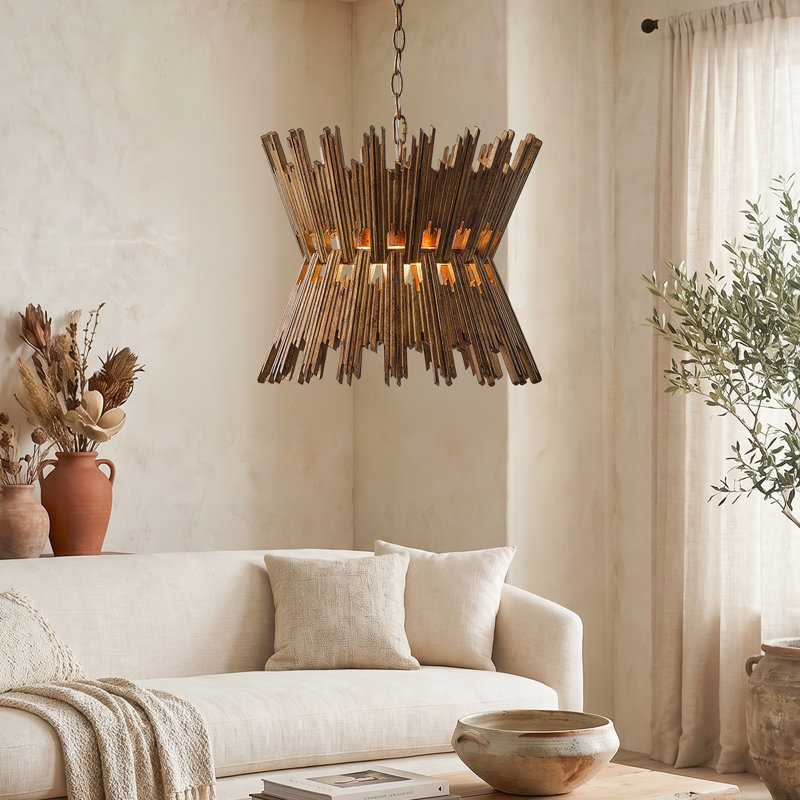 Lustre spectaculaire en bois à 4 lumières à intensité variable