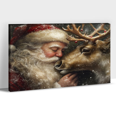 Art mural sur toile grand père Noël et renne