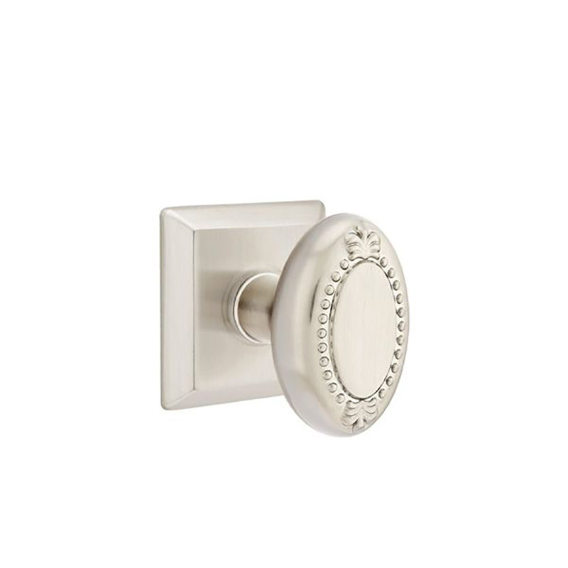 Passage (Hall & Closet) Beaded Egg Knob with Quincy Rose, Satin Nickel