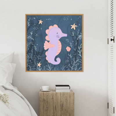 «Seahorse and Turtle Blue I» par Hartworks, reproduction d'art sur toile encadrée