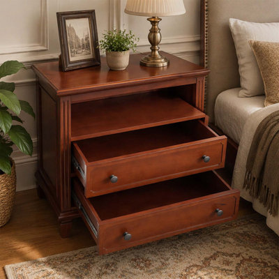 Mid-Century Modern Nightstand with Charging Station,2 Drawers,Open Shelf