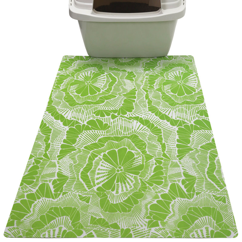 Green Floral Pattern Medium Cat Litter Mat