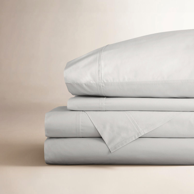 Emrik Brushed Organic Cotton Percale Sheet Set, Twin, Soft Gray