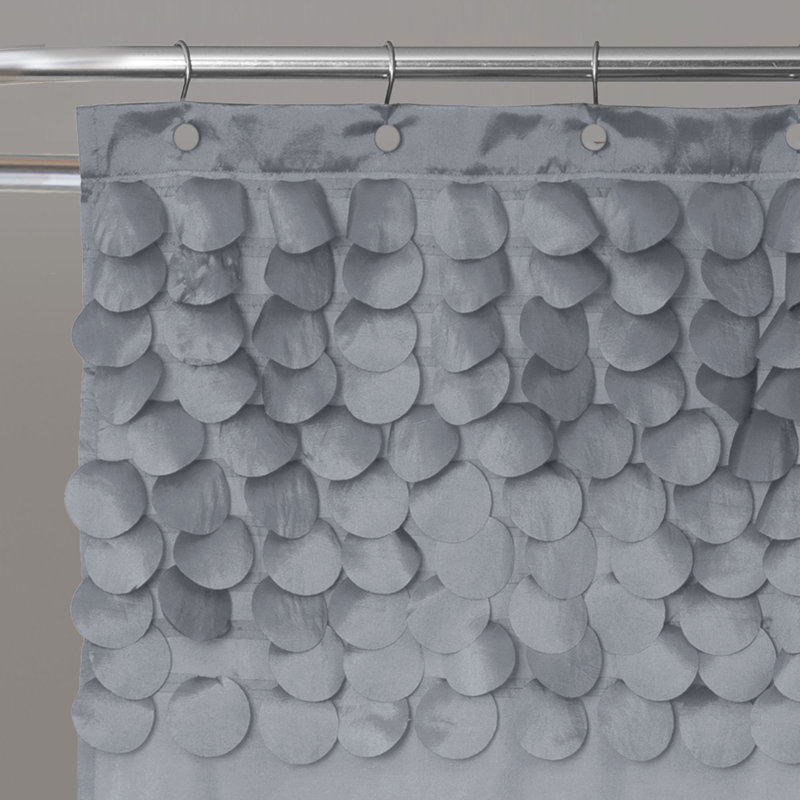 Gray Polyester Shower Curtain with Textured Ruffle Design