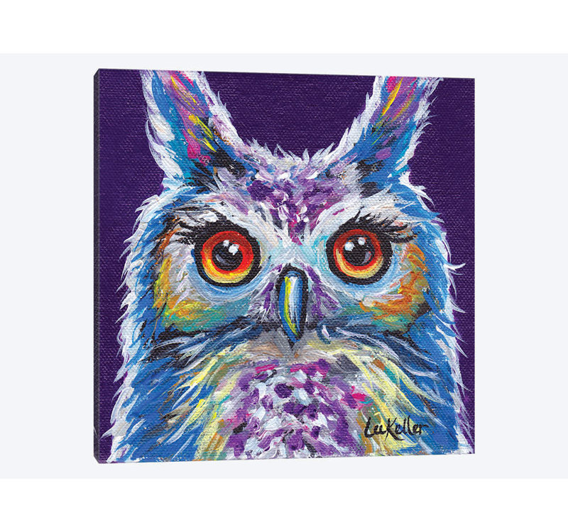 « sasha the hibou » par hippie hound studios, reproduction d’impression sur toile tendue, H 18 po x l 18 po x P 1,5 po