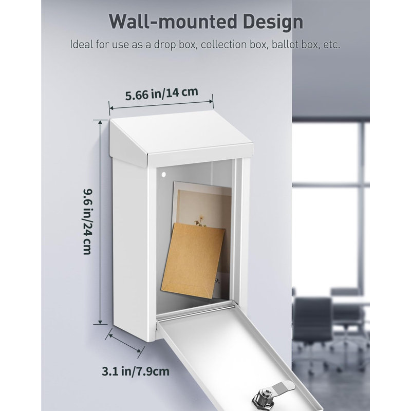 Key Drop Box For Outside, Metal Donation Box Collection Box With Key Lock, Safe Suggestion Box, Wall Mounted Mailbox With Top Slot, Steel Cash Drop Box For Home Office And Business