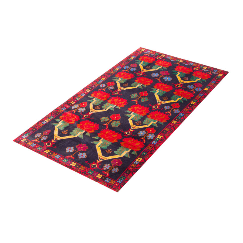 Tapis bleu foncé Teimani 3 pi 5 po x 6 pi 4 po