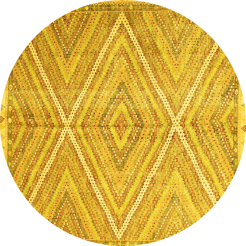 Tapis contemporains jaunes lavables à la machine 870, Rond 6 pi