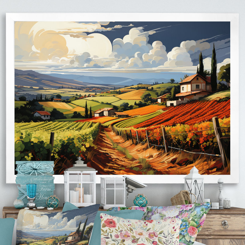 " Vineyard Rows Of Ruby Landscape ", White Single Picture Frame, 30" H x 40" W x 1.5" D