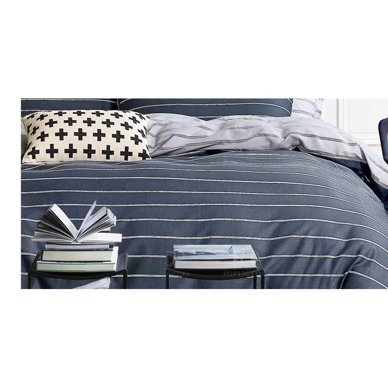 Ensemble d'édredon réversible en coton standard bleu / gris , Édredon très grand et 2 taies décoratives stand