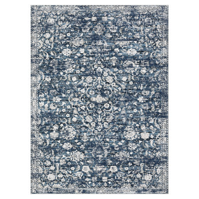 Oriental Machine Washable Rug with Rubber Backing for Living Room Non-Slip Dining Room Rug Easy-Cleaning Floor Carpet for Bedroom Office Playroom_OKPHO_155Y_Floral;Oriental_Blue