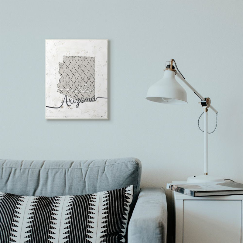 «Arizona Patterned Gray US State Design», impression sur toile, Plaque murale, H 19 po x l 13 po