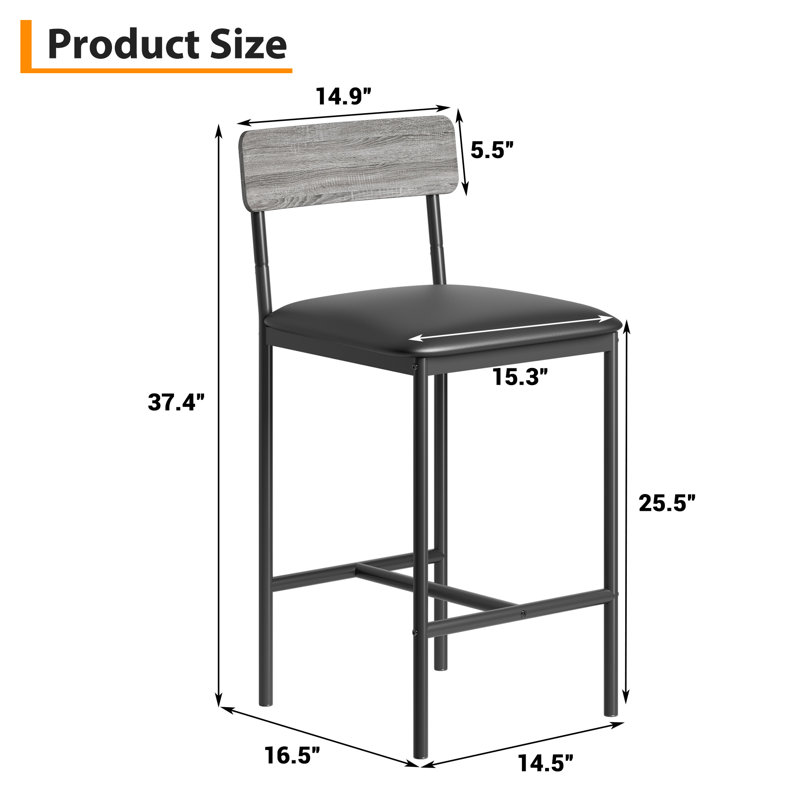 Counter Stool with Metal Frame, Black Seat/Grey Frame