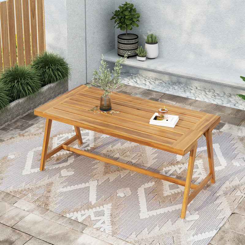 Table de salle à manger en teck en bois d'acacia résistant aux intempéries, idéal pour l'extérieur, le patio, la terrasse, le jardin, la piscine